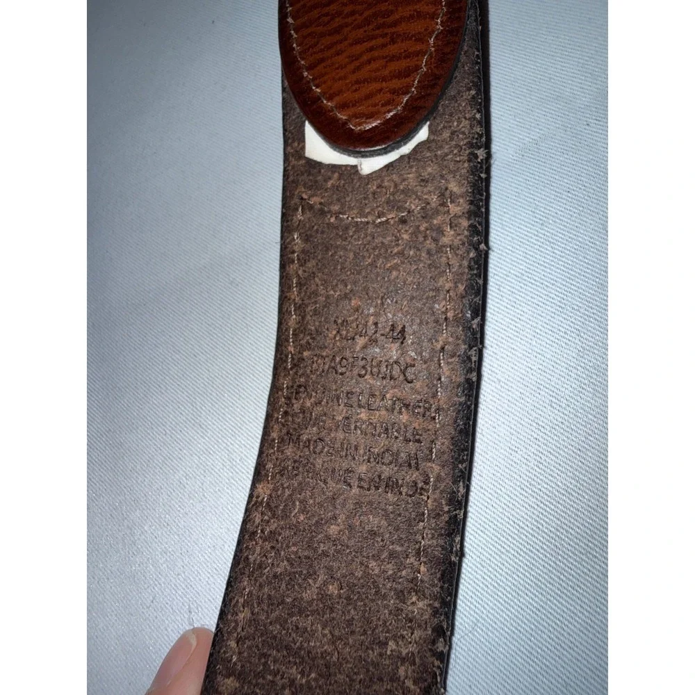 John Deere Mens Brown Pebbled Leather Belt XL 42-44 Logo Embossed Workwear